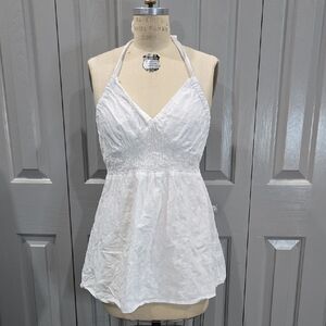 SO Y2K White Halter Fit and Flare Woven Top Junior Size XL